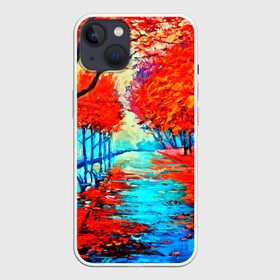 Чехол для iPhone 13 с принтом Autumn в Екатеринбурге,  |  | 3d | вода | деревья | другие | желтый | живопись | картинка | краски | листья | осень | пейзаж | прикольные | природа | река | рисунок | яркие