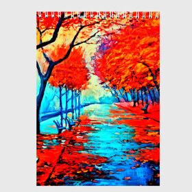 Скетчбук с принтом Autumn в Екатеринбурге, 100% бумага
 | 48 листов, плотность листов — 100 г/м2, плотность картонной обложки — 250 г/м2. Листы скреплены сверху удобной пружинной спиралью | 3d | вода | деревья | другие | желтый | живопись | картинка | краски | листья | осень | пейзаж | прикольные | природа | река | рисунок | яркие