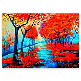 Поздравительная открытка с принтом Autumn в Екатеринбурге, 100% бумага | плотность бумаги 280 г/м2, матовая, на обратной стороне линовка и место для марки
 | 3d | вода | деревья | другие | желтый | живопись | картинка | краски | листья | осень | пейзаж | прикольные | природа | река | рисунок | яркие