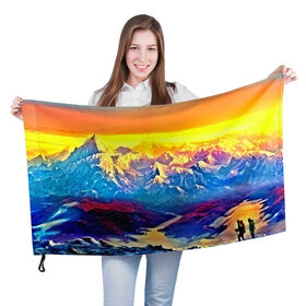 Флаг 3D с принтом Mountains в Екатеринбурге, 100% полиэстер | плотность ткани — 95 г/м2, размер — 67 х 109 см. Принт наносится с одной стороны | 
