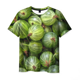 Мужская футболка 3D с принтом Крыжовник в Екатеринбурге, 100% полиэфир | прямой крой, круглый вырез горловины, длина до линии бедер | еда | зеленый | крыжовник | растения | текстура | фрукты | ягоды