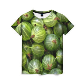 Женская футболка 3D с принтом Крыжовник в Екатеринбурге, 100% полиэфир ( синтетическое хлопкоподобное полотно) | прямой крой, круглый вырез горловины, длина до линии бедер | еда | зеленый | крыжовник | растения | текстура | фрукты | ягоды