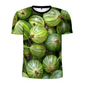 Мужская футболка 3D спортивная с принтом Крыжовник в Екатеринбурге, 100% полиэстер с улучшенными характеристиками | приталенный силуэт, круглая горловина, широкие плечи, сужается к линии бедра | еда | зеленый | крыжовник | растения | текстура | фрукты | ягоды