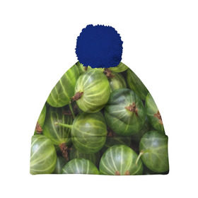 Шапка 3D c помпоном с принтом Крыжовник в Екатеринбурге, 100% полиэстер | универсальный размер, печать по всей поверхности изделия | еда | зеленый | крыжовник | растения | текстура | фрукты | ягоды