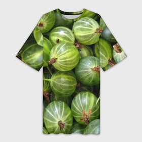 Платье-футболка 3D с принтом Крыжовник в Екатеринбурге,  |  | еда | зеленый | крыжовник | растения | текстура | фрукты | ягоды