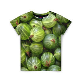 Детская футболка 3D с принтом Крыжовник в Екатеринбурге, 100% гипоаллергенный полиэфир | прямой крой, круглый вырез горловины, длина до линии бедер, чуть спущенное плечо, ткань немного тянется | еда | зеленый | крыжовник | растения | текстура | фрукты | ягоды