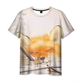 Мужская футболка 3D с принтом Сон в Екатеринбурге, 100% полиэфир | прямой крой, круглый вырез горловины, длина до линии бедер | fox | red | лиса | лисенок | рыжая