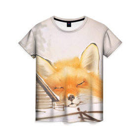 Женская футболка 3D с принтом Сон в Екатеринбурге, 100% полиэфир ( синтетическое хлопкоподобное полотно) | прямой крой, круглый вырез горловины, длина до линии бедер | fox | red | лиса | лисенок | рыжая