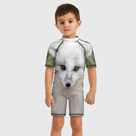 Детский купальный костюм 3D с принтом White Fox в Екатеринбурге, Полиэстер 85%, Спандекс 15% | застежка на молнии на спине | fox | red | лиса | лисенок | рыжая