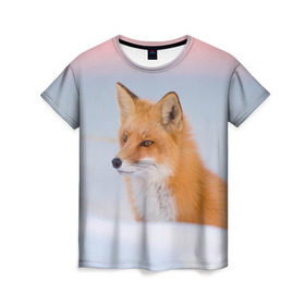 Женская футболка 3D с принтом Morning в Екатеринбурге, 100% полиэфир ( синтетическое хлопкоподобное полотно) | прямой крой, круглый вырез горловины, длина до линии бедер | fox | red | лиса | лисенок | рыжая