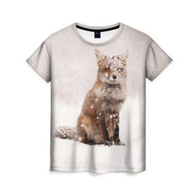 Женская футболка 3D с принтом Snow в Екатеринбурге, 100% полиэфир ( синтетическое хлопкоподобное полотно) | прямой крой, круглый вырез горловины, длина до линии бедер | fox | red | лиса | лисенок | рыжая
