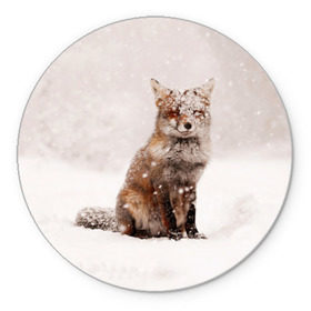 Коврик круглый с принтом Snow в Екатеринбурге, резина и полиэстер | круглая форма, изображение наносится на всю лицевую часть | fox | red | лиса | лисенок | рыжая