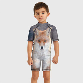 Детский купальный костюм 3D с принтом Eyes в Екатеринбурге, Полиэстер 85%, Спандекс 15% | застежка на молнии на спине | fox | red | лиса | лисенок | рыжая