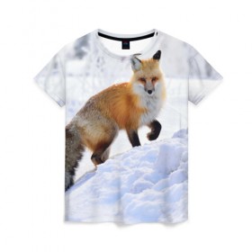 Женская футболка 3D с принтом Гора в Екатеринбурге, 100% полиэфир ( синтетическое хлопкоподобное полотно) | прямой крой, круглый вырез горловины, длина до линии бедер | fox | red | лиса | лисенок | рыжая