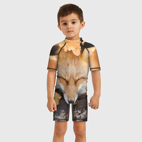 Детский купальный костюм 3D с принтом Соня в Екатеринбурге, Полиэстер 85%, Спандекс 15% | застежка на молнии на спине | fox | red | лиса | лисенок | рыжая