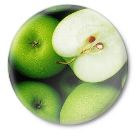 Значок с принтом Зеленые яблоки в Екатеринбурге,  металл | круглая форма, металлическая застежка в виде булавки | еда | зеленый | фрукты | яблоко