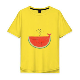 Мужская футболка хлопок Oversize с принтом Кит Арбуз в Екатеринбурге, 100% хлопок | свободный крой, круглый ворот, “спинка” длиннее передней части | арбуз | иллюзия | кит | лето | море | океан | принт | рыба | семечки | фонтан | фрукты | ягоды