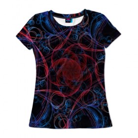 Женская футболка 3D с принтом Оптические линии в Екатеринбурге, 100% полиэфир ( синтетическое хлопкоподобное полотно) | прямой крой, круглый вырез горловины, длина до линии бедер | 3d | абстракция | другие | краска | линии | оптические | полосы | прикольные | разводы | узоры | фрактал | цветные | яркие