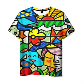 Мужская футболка 3D с принтом Картинка-мозаика в Екатеринбурге, 100% полиэфир | прямой крой, круглый вырез горловины, длина до линии бедер | 3d | другие | животные | кот | мозаика | насекомые | прикольные | птицы | собака | солнце | текстуры | узор | цветные | цветы | яркие