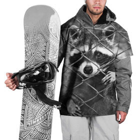 Накидка на куртку 3D с принтом Енот за решеткой в Екатеринбурге, 100% полиэстер |  | барсук | добрый | енот | животное | зверек | зверь | красивый | крошка | милое | милый | полоски серые | полоскун | прикольный | природа | скунс | усатый | фауна | флора | хищник | черный | шерсть
