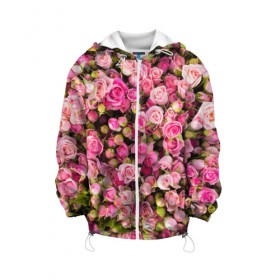 Детская куртка 3D с принтом Розовый рай в Екатеринбурге, 100% полиэстер | застежка — молния, подол и капюшон оформлены резинкой с фиксаторами, по бокам — два кармана без застежек, один потайной карман на груди, плотность верхнего слоя — 90 г/м2; плотность флисового подклада — 260 г/м2 | бутон | лепестки | роза | розовый | розочка | цветок | цветы