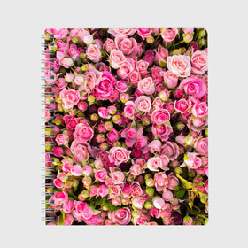 Тетрадь с принтом Розовый рай в Екатеринбурге, 100% бумага | 48 листов, плотность листов — 60 г/м2, плотность картонной обложки — 250 г/м2. Листы скреплены сбоку удобной пружинной спиралью. Уголки страниц и обложки скругленные. Цвет линий — светло-серый
 | Тематика изображения на принте: бутон | лепестки | роза | розовый | розочка | цветок | цветы