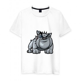 Мужская футболка хлопок с принтом Бульдог в Екатеринбурге, 100% хлопок | прямой крой, круглый вырез горловины, длина до линии бедер, слегка спущенное плечо. | босс | бульдог | собака