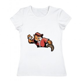Женская футболка хлопок с принтом Тигр в Екатеринбурге, 100% хлопок | прямой крой, круглый вырез горловины, длина до линии бедер, слегка спущенное плечо | 