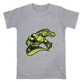 Мужская футболка хлопок с принтом Крокодил в Екатеринбурге, 100% хлопок | прямой крой, круглый вырез горловины, длина до линии бедер, слегка спущенное плечо. | босс | крокодил | монстр