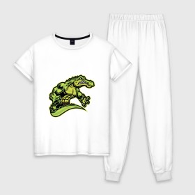 Женская пижама хлопок с принтом Крокодил в Екатеринбурге, 100% хлопок | брюки и футболка прямого кроя, без карманов, на брюках мягкая резинка на поясе и по низу штанин | босс | крокодил | монстр