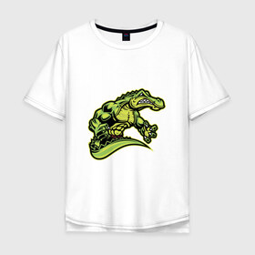Мужская футболка хлопок Oversize с принтом Крокодил в Екатеринбурге, 100% хлопок | свободный крой, круглый ворот, “спинка” длиннее передней части | босс | крокодил | монстр