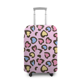 Чехол для чемодана 3D с принтом Леопардовые сердечки в Екатеринбурге, 86% полиэфир, 14% спандекс | двустороннее нанесение принта, прорези для ручек и колес | животные | леопард | леопардовый | принт | розовый | сердечко | сердце | текстура