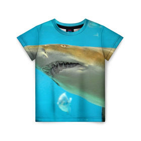 Детская футболка 3D с принтом Тигровая акула в Екатеринбурге, 100% гипоаллергенный полиэфир | прямой крой, круглый вырез горловины, длина до линии бедер, чуть спущенное плечо, ткань немного тянется | голубое море | океан | рыба