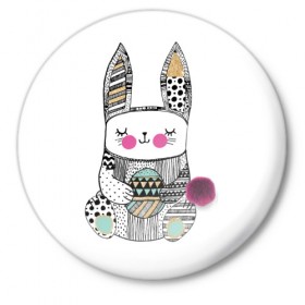 Значок с принтом Пасхальный кролик в Екатеринбурге,  металл | круглая форма, металлическая застежка в виде булавки | Тематика изображения на принте: 