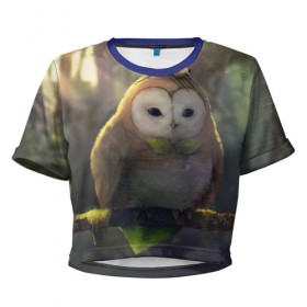 Женская футболка 3D укороченная с принтом Волшебная Сова в Екатеринбурге, 100% полиэстер | круглая горловина, длина футболки до линии талии, рукава с отворотами | owl | мудрость | птица | сова | филин