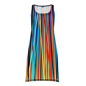 Платье-майка 3D с принтом Colored stripes в Екатеринбурге, 100% полиэстер | полуприлегающий силуэт, широкие бретели, круглый вырез горловины, удлиненный подол сзади. | 3d | colored stripes | абстракция | другие | картинка | краски | линии | отблеск | полосы | прикольные | радуга | свет | цветные | яркие
