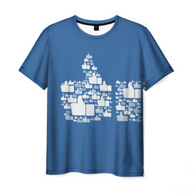 Мужская футболка 3D с принтом Лайк в Екатеринбурге, 100% полиэфир | прямой крой, круглый вырез горловины, длина до линии бедер | белый | вверх | лайк | лучшее | мне нравится | новинки | палец | популярное | рука | синий | цвет