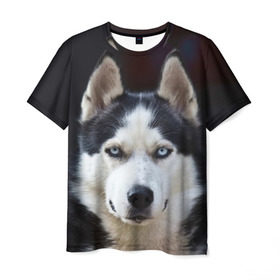 Мужская футболка 3D с принтом Хаски в Екатеринбурге, 100% полиэфир | прямой крой, круглый вырез горловины, длина до линии бедер | dog | лабрадор | мопс | пес | собака | такса | хаски | щеночек