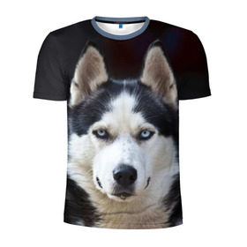 Мужская футболка 3D спортивная с принтом Хаски в Екатеринбурге, 100% полиэстер с улучшенными характеристиками | приталенный силуэт, круглая горловина, широкие плечи, сужается к линии бедра | Тематика изображения на принте: dog | лабрадор | мопс | пес | собака | такса | хаски | щеночек