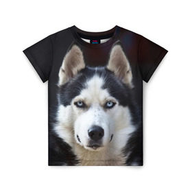 Детская футболка 3D с принтом Хаски в Екатеринбурге, 100% гипоаллергенный полиэфир | прямой крой, круглый вырез горловины, длина до линии бедер, чуть спущенное плечо, ткань немного тянется | dog | лабрадор | мопс | пес | собака | такса | хаски | щеночек
