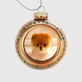 Стеклянный ёлочный шар с принтом Пушистик в Екатеринбурге, Стекло | Диаметр: 80 мм | dog | пес | померанский | собака | шпиц | щеночек