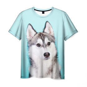 Мужская футболка 3D с принтом Blue в Екатеринбурге, 100% полиэфир | прямой крой, круглый вырез горловины, длина до линии бедер | dog | бандит | пес | собака | хаски | хаски бандит | щеночек