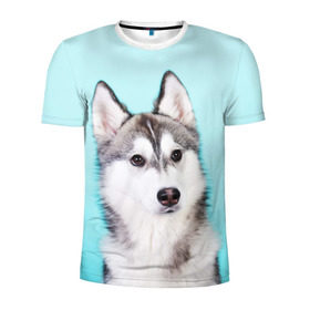 Мужская футболка 3D спортивная с принтом Blue в Екатеринбурге, 100% полиэстер с улучшенными характеристиками | приталенный силуэт, круглая горловина, широкие плечи, сужается к линии бедра | dog | бандит | пес | собака | хаски | хаски бандит | щеночек