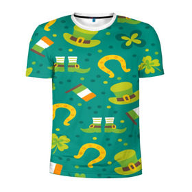 Мужская футболка 3D спортивная с принтом День святого Патрика в Екатеринбурге, 100% полиэстер с улучшенными характеристиками | приталенный силуэт, круглая горловина, широкие плечи, сужается к линии бедра | зеленая | ирландия
