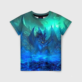 Детская футболка 3D с принтом Синий дракон в Екатеринбурге, 100% гипоаллергенный полиэфир | прямой крой, круглый вырез горловины, длина до линии бедер, чуть спущенное плечо, ткань немного тянется | 3d | арт | горы | дракон | другие | животные | картинка | лед | небо | пейзаж | прикольные | природа | рисунок | синий | фантастика | яркие
