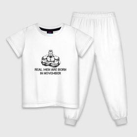 Детская пижама хлопок с принтом Настоящие мужчины рождаются в ноябре в Екатеринбурге, 100% хлопок |  брюки и футболка прямого кроя, без карманов, на брюках мягкая резинка на поясе и по низу штанин
 | Тематика изображения на принте: ноябрь