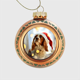Стеклянный ёлочный шар с принтом Рождество в Екатеринбурге, Стекло | Диаметр: 80 мм | dog | кавалер кинг чарльз спаниель | новый год | пес | рождество | собака
