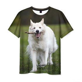 Мужская футболка 3D с принтом Палочка в Екатеринбурге, 100% полиэфир | прямой крой, круглый вырез горловины, длина до линии бедер | dog | лабрадор | мопс | пес | собака | такса | хаски | щеночек
