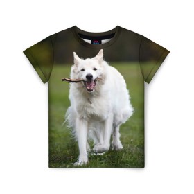 Детская футболка 3D с принтом Палочка в Екатеринбурге, 100% гипоаллергенный полиэфир | прямой крой, круглый вырез горловины, длина до линии бедер, чуть спущенное плечо, ткань немного тянется | dog | лабрадор | мопс | пес | собака | такса | хаски | щеночек
