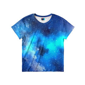Детская футболка 3D с принтом Космический свет в Екатеринбурге, 100% гипоаллергенный полиэфир | прямой крой, круглый вырез горловины, длина до линии бедер, чуть спущенное плечо, ткань немного тянется | Тематика изображения на принте: синий